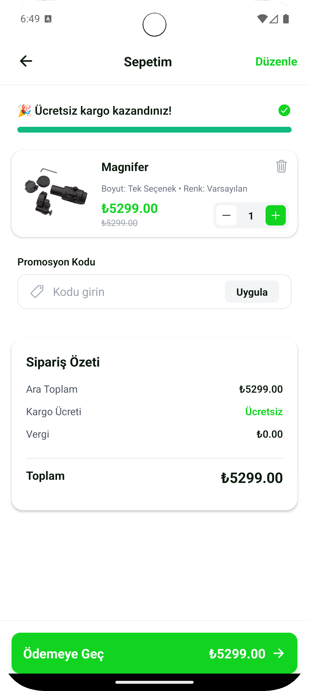 Mobil Uygulama - Sepet