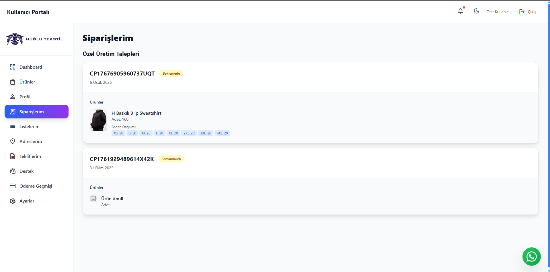 Web Sitesi - Kullanici Paneli